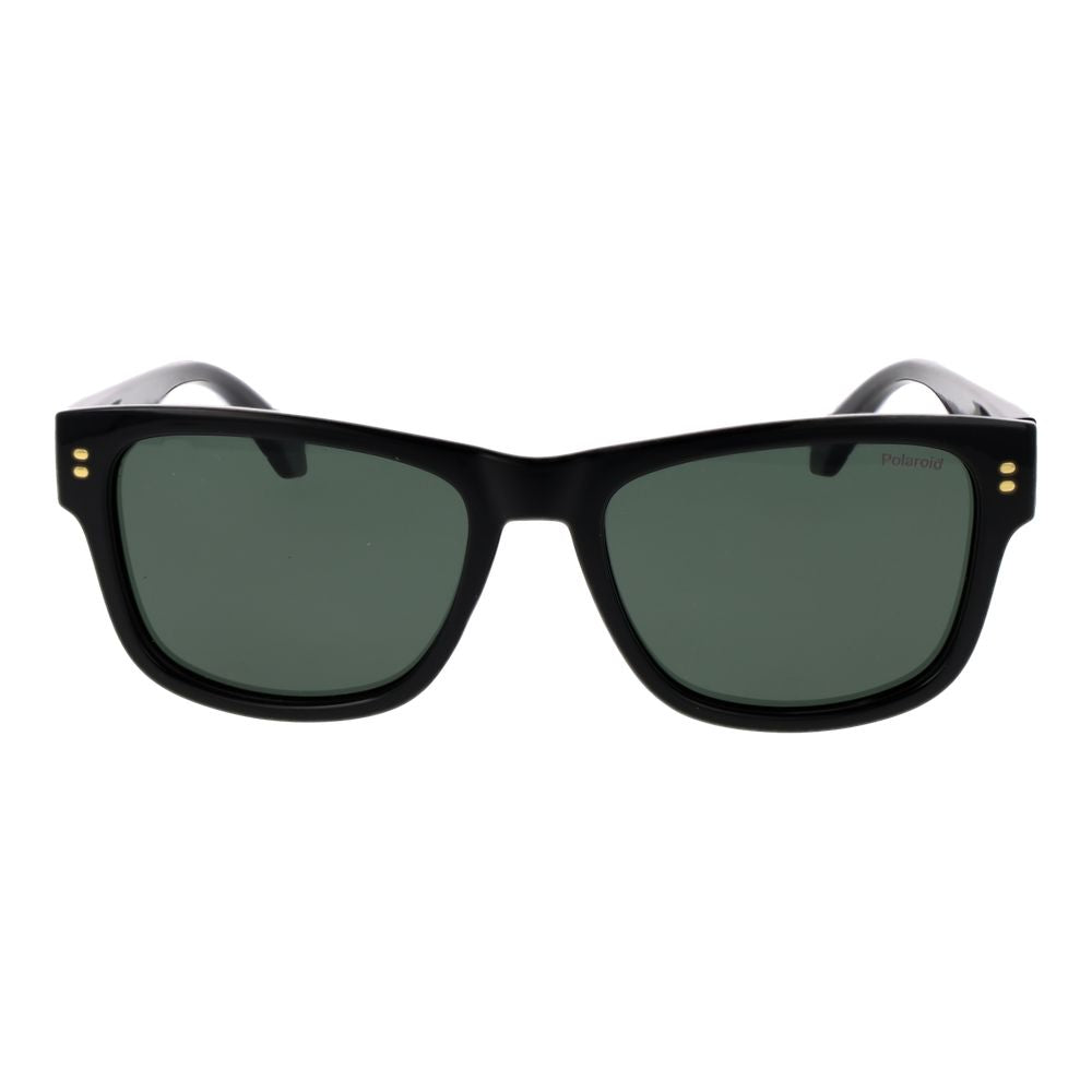 Polaroid black polycarbonate sunglasses with sleek frame and dark tinted lenses, stylish eyewear for sun protection.