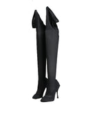 Dolce & Gabbana Black Stretch Socks Knee High Boots Shoes - Eljoys Fashion 