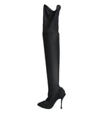 Dolce & Gabbana Black Stretch Socks Knee High Boots Shoes - Eljoys Fashion 