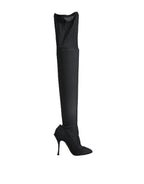 Dolce & Gabbana Black Stretch Socks Knee High Boots Shoes - Eljoys Fashion 