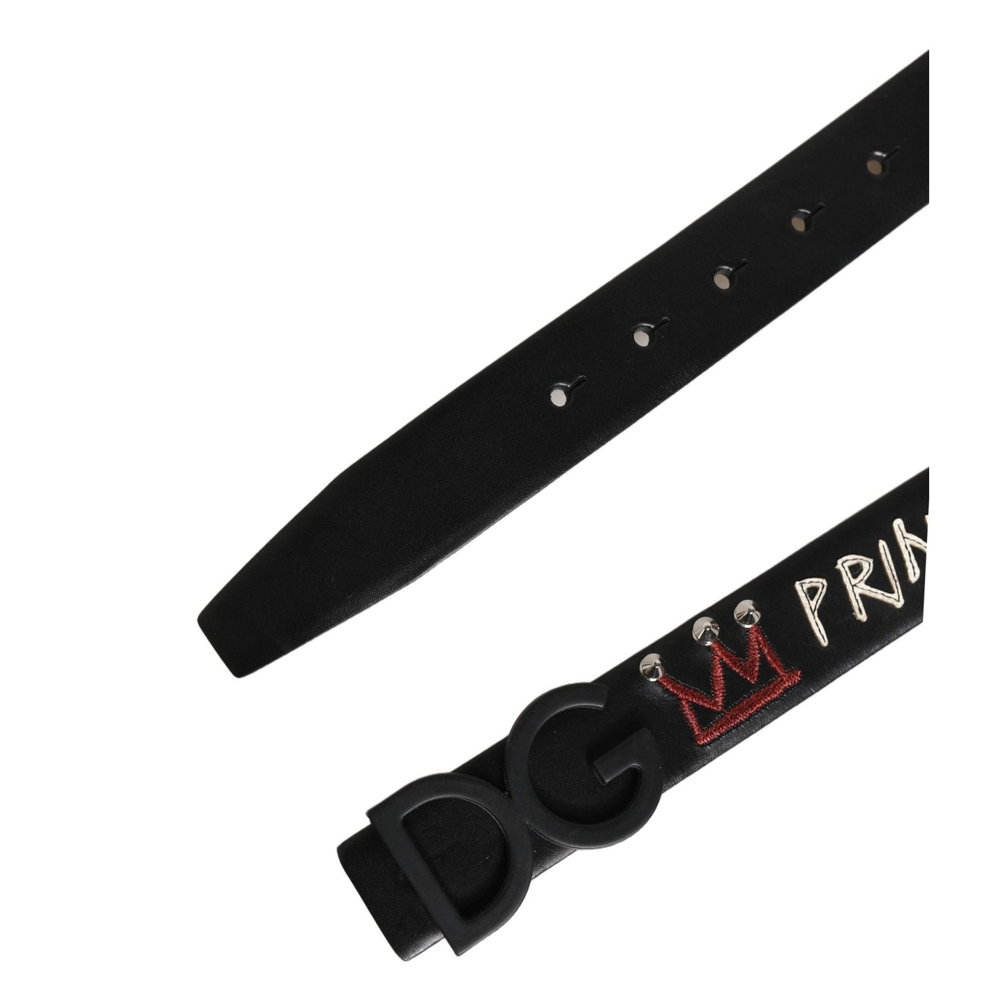 Dolce & Gabbana Black Leather Prince Crown Logo Buckle Belt