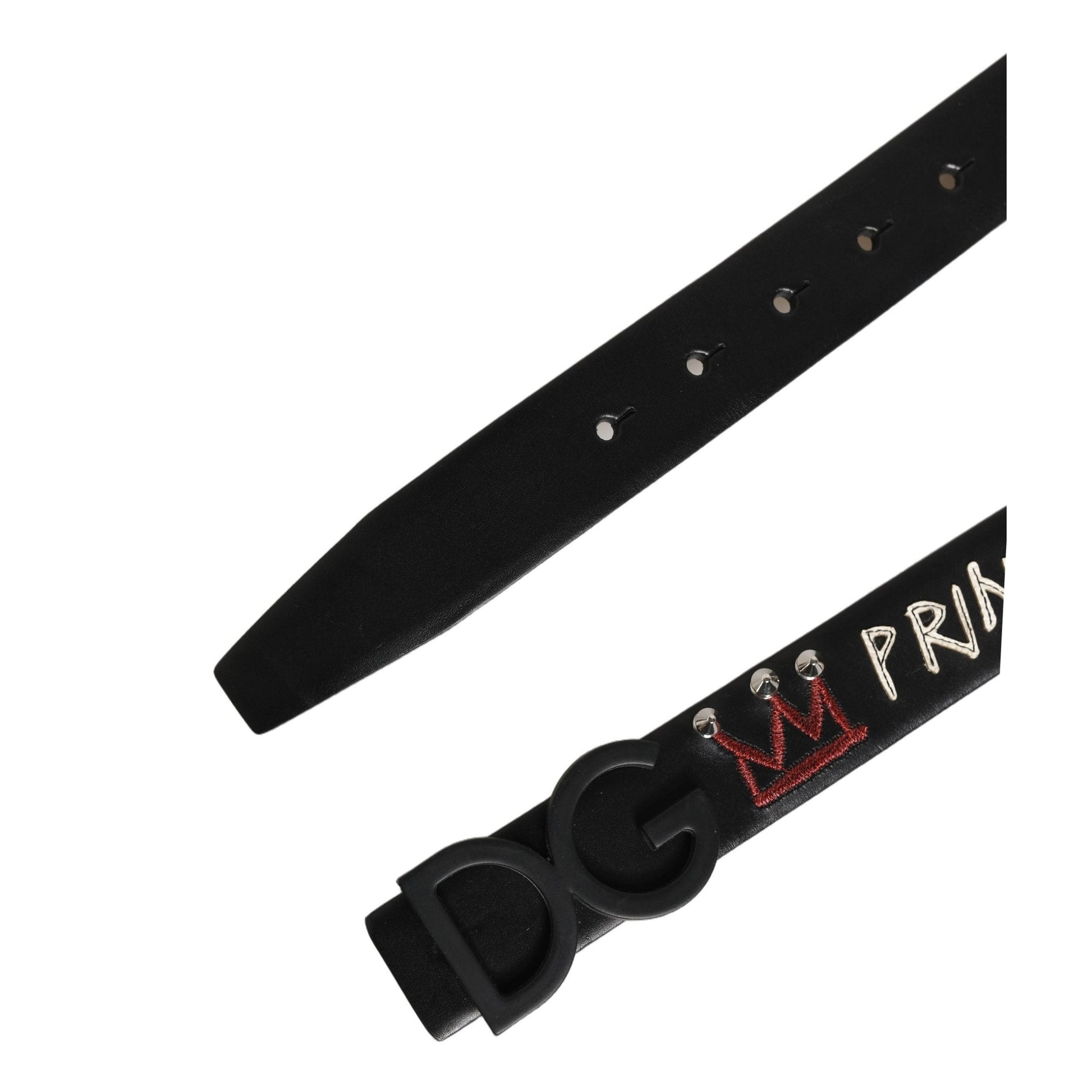 Dolce & Gabbana Black Leather Prince Crown Logo Buckle Belt