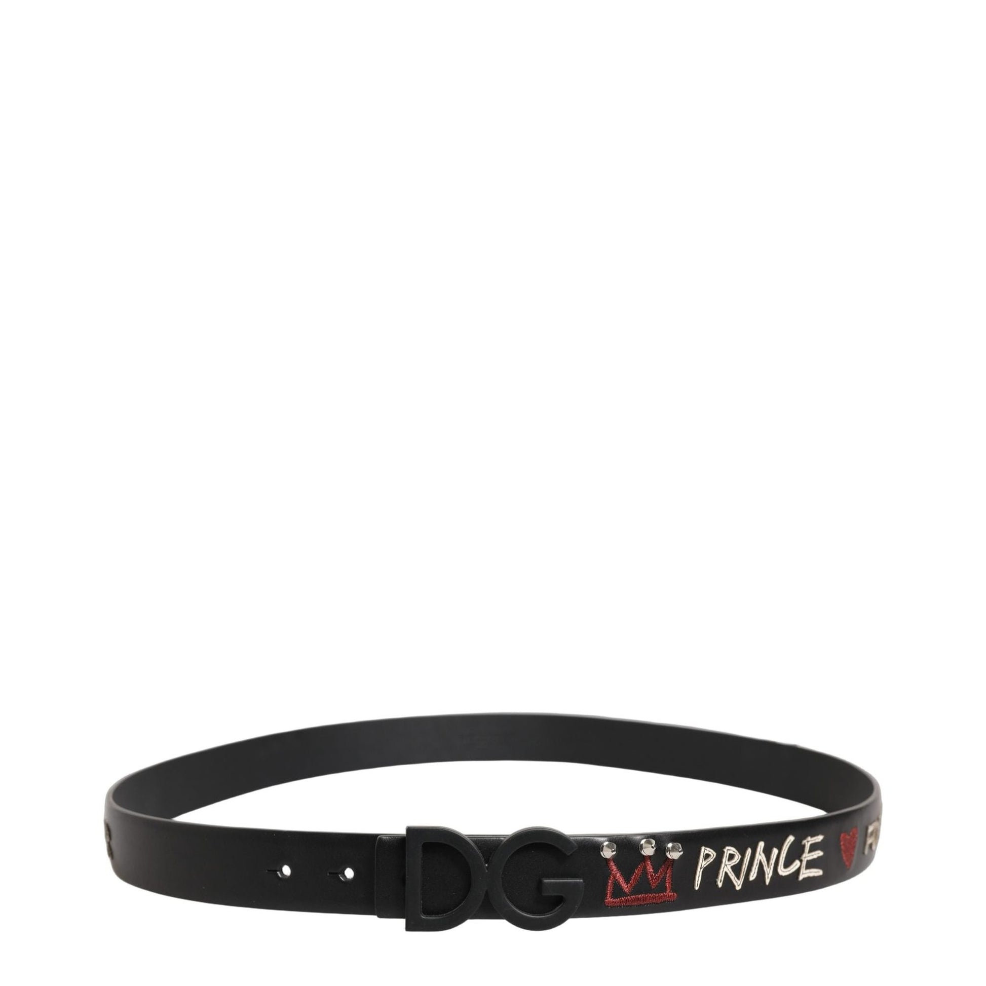 Dolce & Gabbana Black Leather Prince Crown Logo Buckle Belt