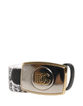 Dolce & Gabbana white graffiti print belt with gold metal buckle, stylish accessory for modern fashion outfits.