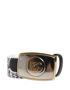 Dolce & Gabbana white graffiti print belt with gold metal buckle, stylish accessory for modern fashion outfits.