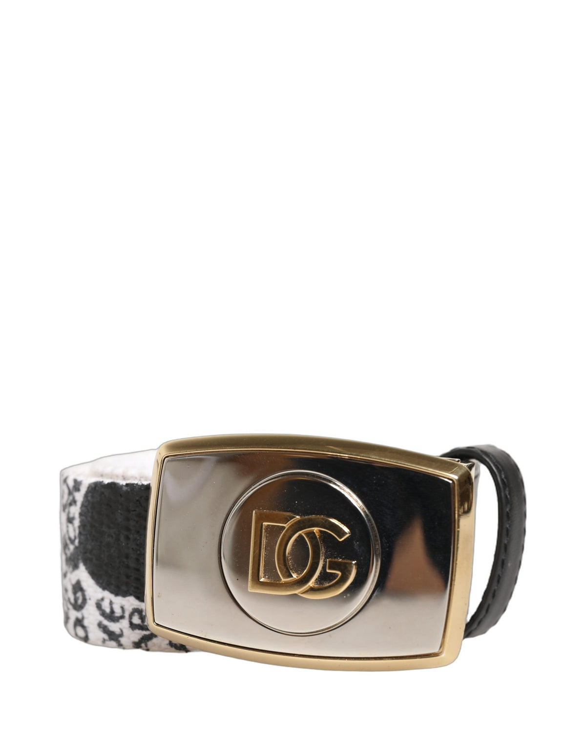 Dolce & Gabbana white graffiti print belt with gold metal buckle, stylish accessory for modern fashion outfits.