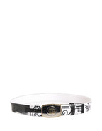 Dolce & Gabbana white graffiti print belt with gold metal buckle, stylish accessory featuring bold artistic design.