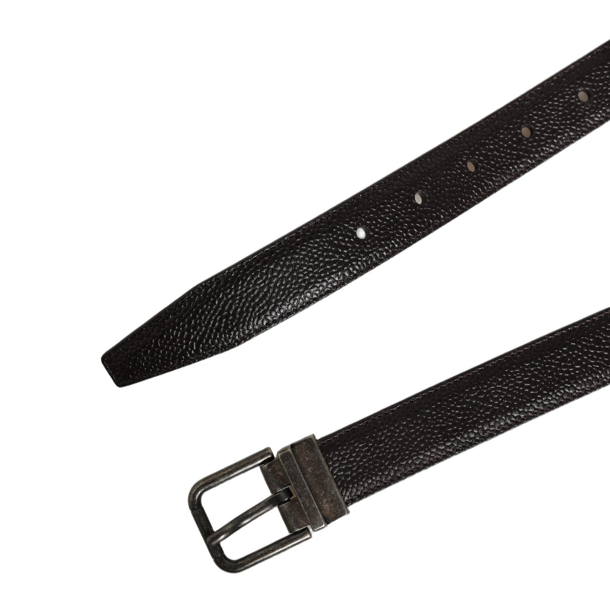 Dolce & Gabbana Brown Calf Leather Vintage Style Silver Buckle Belt