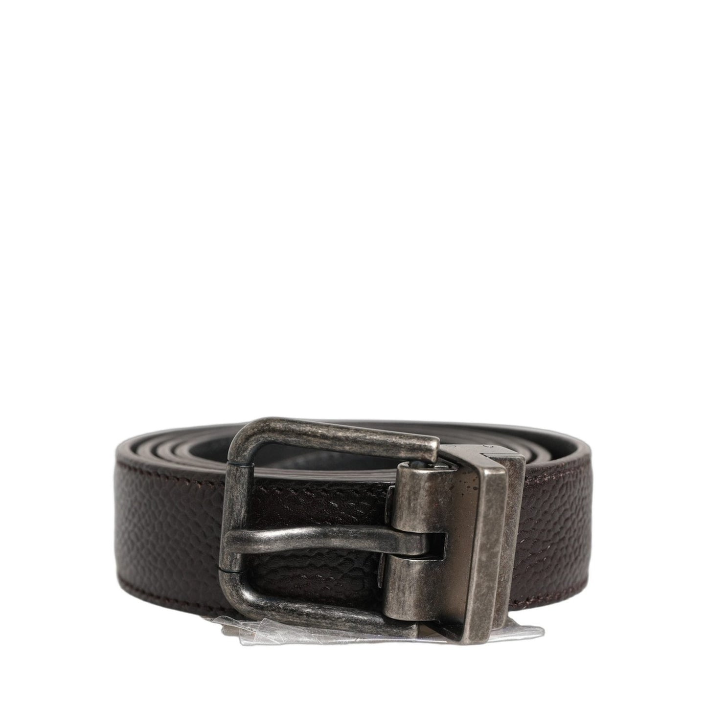 Dolce & Gabbana Brown Calf Leather Vintage Style Silver Buckle Belt