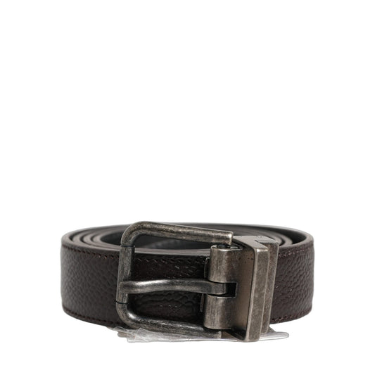 Dolce & Gabbana Brown Calf Leather Vintage Style Silver Buckle Belt