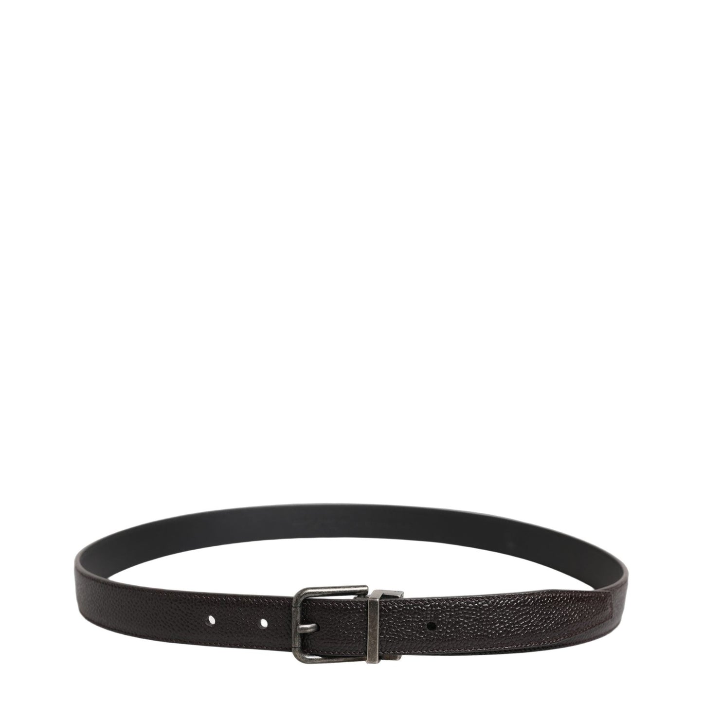 Dolce & Gabbana Brown Calf Leather Vintage Style Silver Buckle Belt