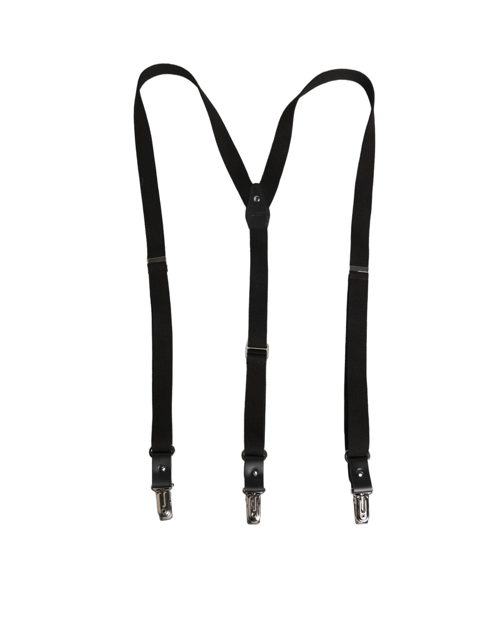 Dolce & Gabbana Black Cotton Leather Elastic Y-back Metal Clips Suspender - Eljoys Fashion 