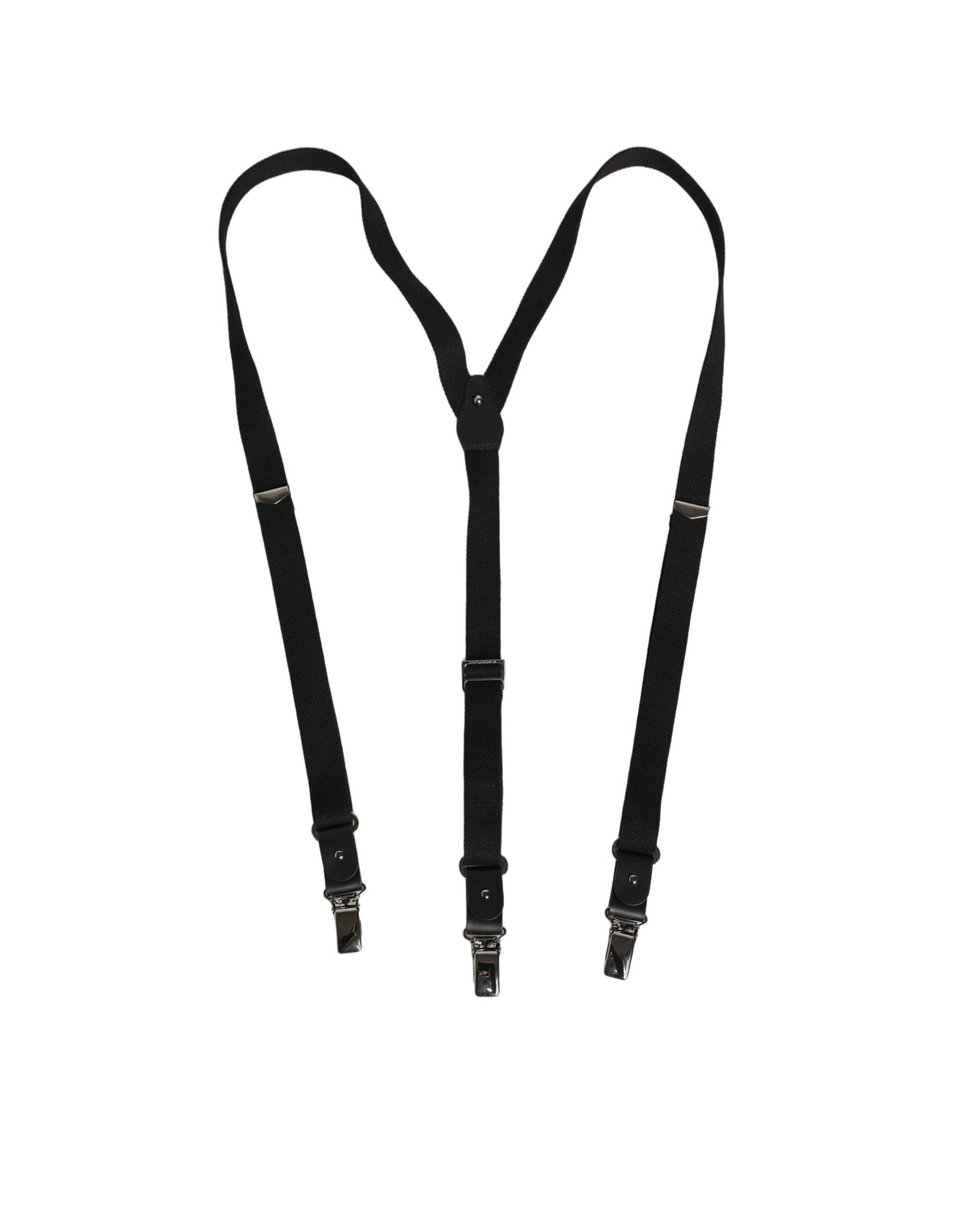Dolce & Gabbana Black Cotton Leather Elastic Y-back Metal Clips Suspender - Eljoys Fashion 