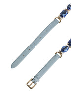 Dolce & Gabbana Blue Leather Crystal Chain Embellished Belt - Eljoys Fashion 
