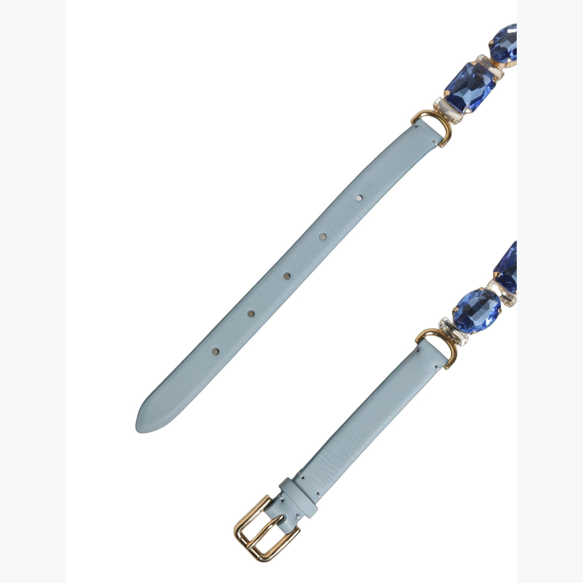 Dolce & Gabbana Blue Leather Crystal Chain Embellished Belt