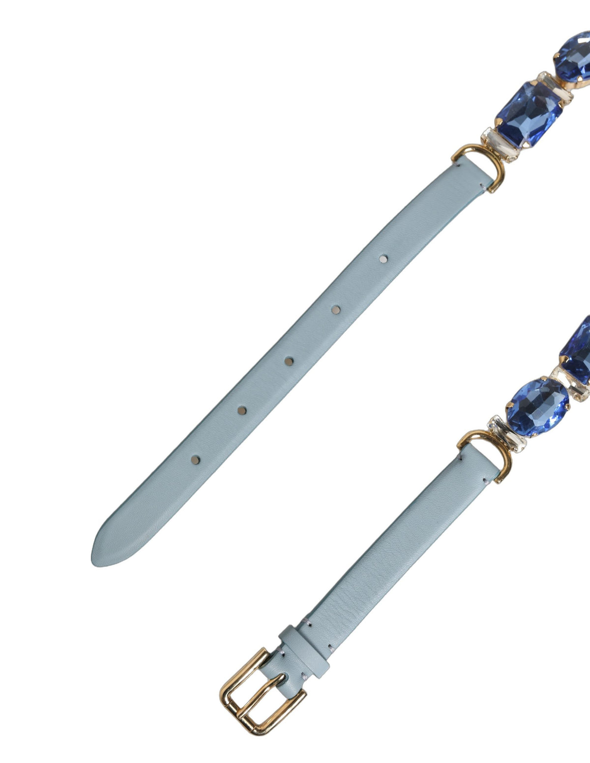 Dolce & Gabbana Blue Leather Crystal Chain Embellished Belt - Eljoys Fashion 