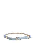 Dolce & Gabbana Blue Leather Crystal Chain Embellished Belt - Eljoys Fashion 