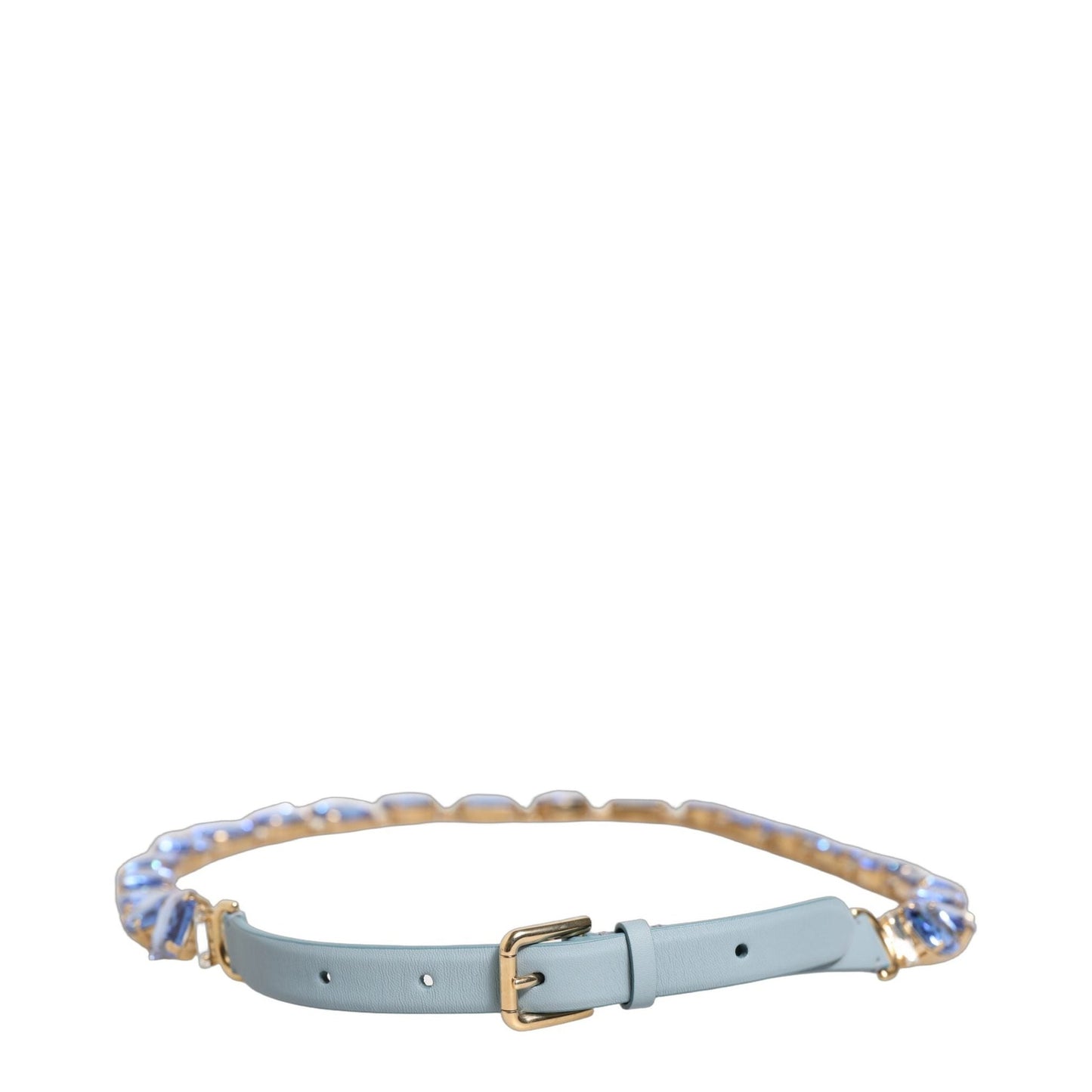 Dolce & Gabbana Blue Leather Crystal Chain Embellished Belt
