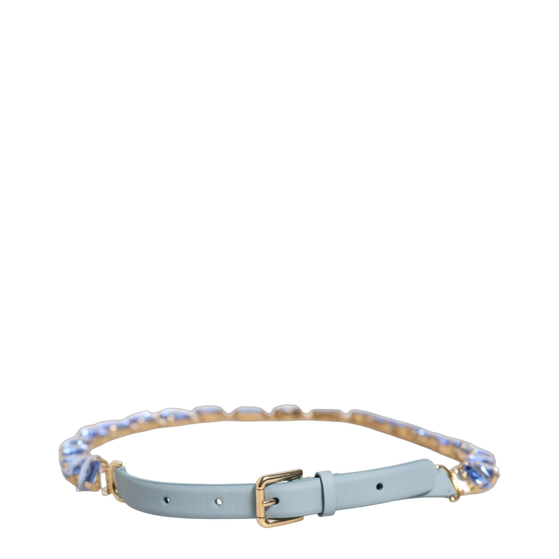 Dolce & Gabbana Blue Leather Crystal Chain Embellished Belt