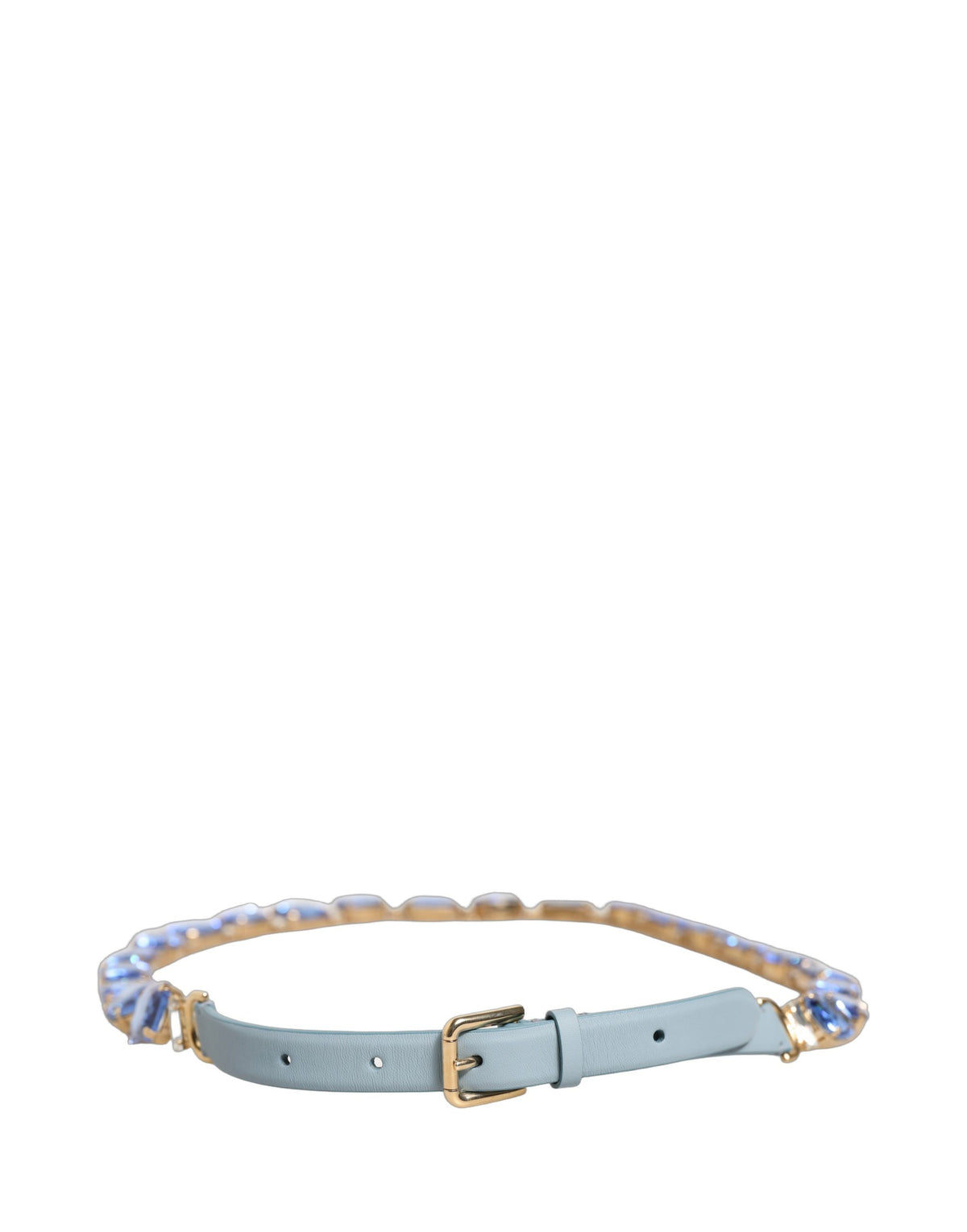 Dolce & Gabbana Blue Leather Crystal Chain Embellished Belt - Eljoys Fashion 