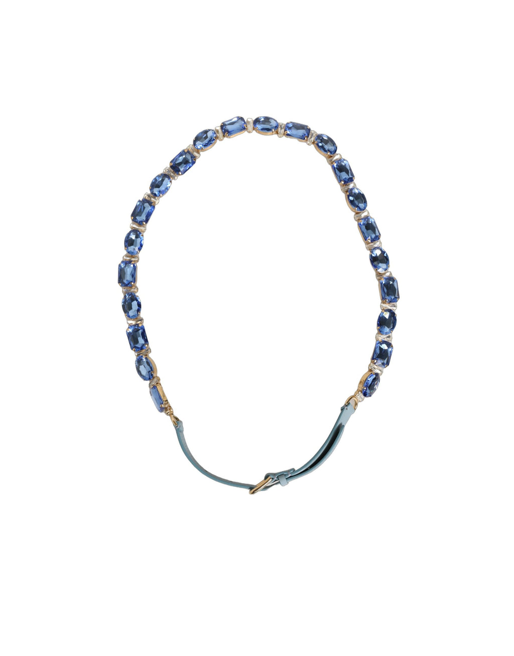 Dolce & Gabbana Blue Leather Crystal Chain Embellished Belt - Eljoys Fashion 