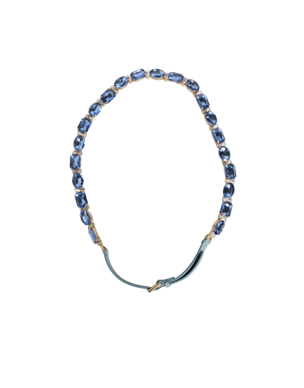 Dolce & Gabbana Blue Leather Crystal Chain Embellished Belt - Eljoys Fashion 