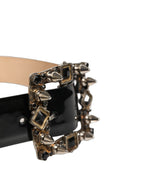 Dolce & Gabbana Black Leather Crystal Metal Buckle Belt - Eljoys Fashion 