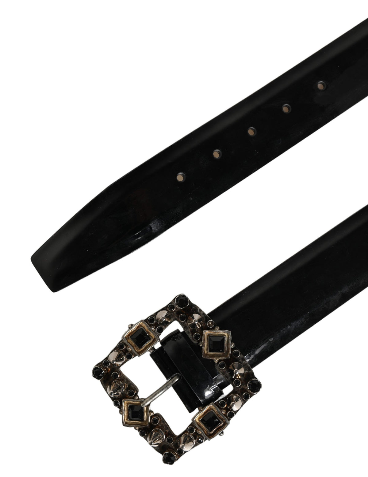 Dolce & Gabbana Black Leather Crystal Metal Buckle Belt - Eljoys Fashion 