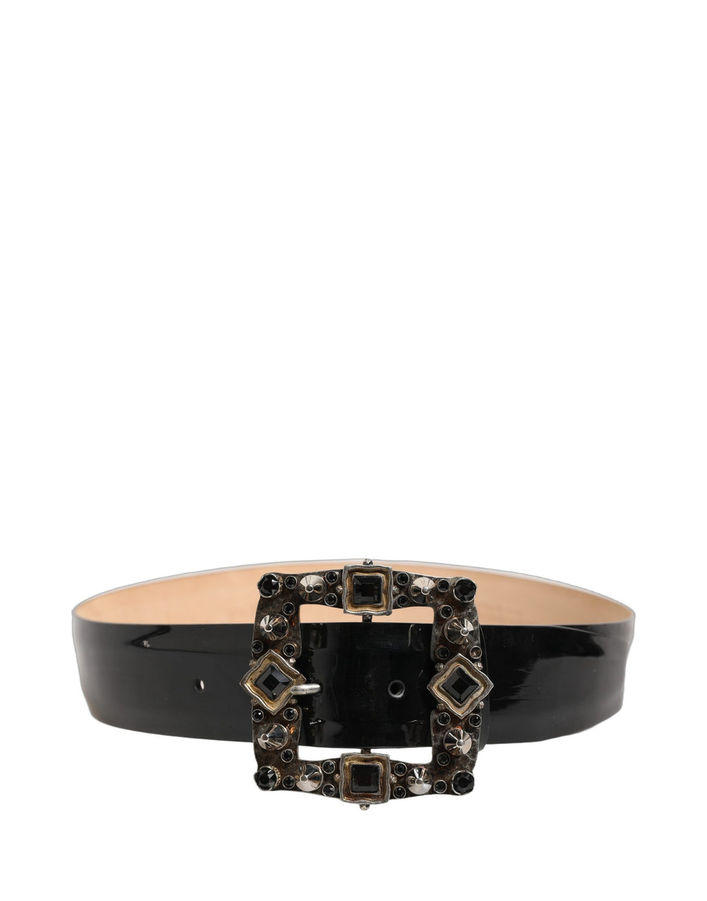 Dolce & Gabbana Black Leather Crystal Metal Buckle Belt - Eljoys Fashion 