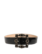Dolce & Gabbana Black Leather Crystal Metal Buckle Belt - Eljoys Fashion 