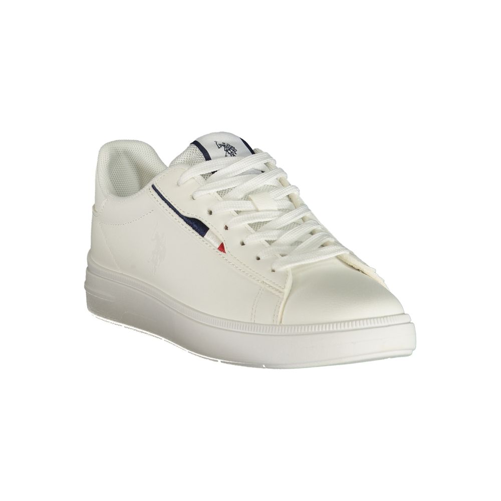 U.S. POLO ASSN. white women's polyester sneaker with lace-up design and rubber sole, stylish casual footwear.
