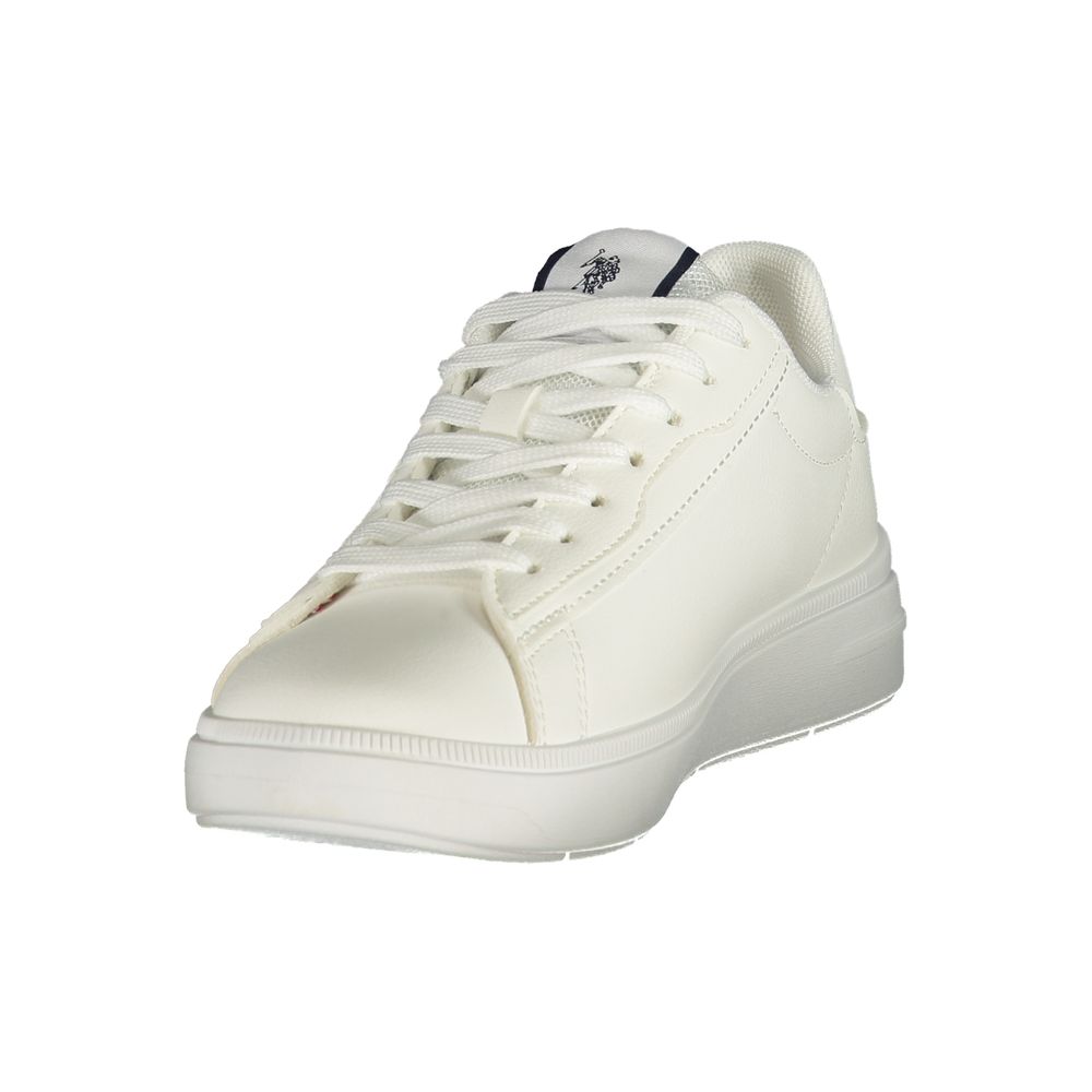 White U.S. POLO ASSN. women's polyester sneaker with a sleek design and lace-up closure, perfect for casual wear and comfort.