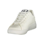 White U.S. POLO ASSN. women's polyester sneaker with a sleek design and lace-up closure, perfect for casual wear and comfort.