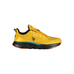 Yellow polyester men's sneaker by U.S. POLO ASSN., casual athletic shoe with white sole and sporty design.