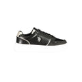 U.S. POLO ASSN. black polyurethane women's sneaker with white sole and logo detail, stylish casual footwear for women.