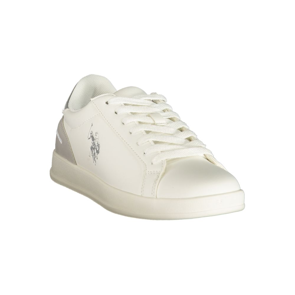 U.S. POLO ASSN. women's white polyurethane sneaker with sporty design and white rubber sole, casual footwear for everyday wear.