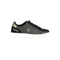 U.S. POLO ASSN. women's black polyurethane sneaker with white sole and laces, casual athletic shoe for everyday wear
