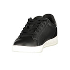 Black U.S. POLO ASSN. women's sneaker with polyurethane upper and white sole, featuring a sporty, casual design.