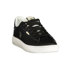 U.S. POLO ASSN. Nero polyurethane women's sneaker with sleek black design and white sole on a plain background.