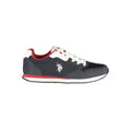 U.S. POLO ASSN. men's blue polyurethane sneaker with white sole and laces, stylish athletic footwear for casual wear.