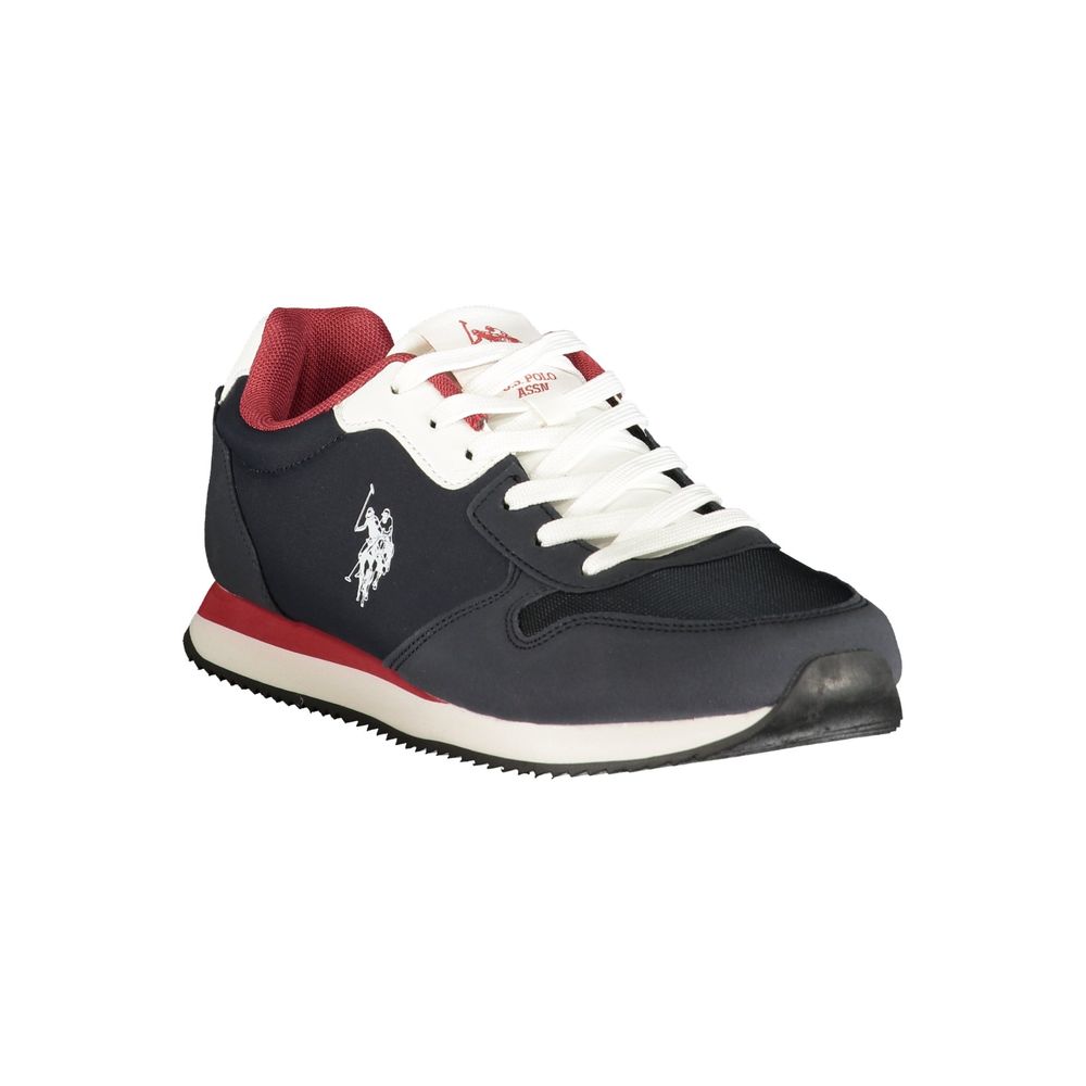 U.S. POLO ASSN. men's blue polyurethane sneaker with white sole and laces, casual athletic footwear for everyday wear.