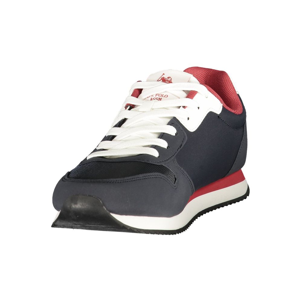 U.S. POLO ASSN. men's blue polyurethane sneaker with white sole and laces, casual athletic footwear for everyday wear.