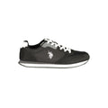 Black polyurethane men's sneaker from U.S. POLO ASSN., featuring a sleek design and casual style.