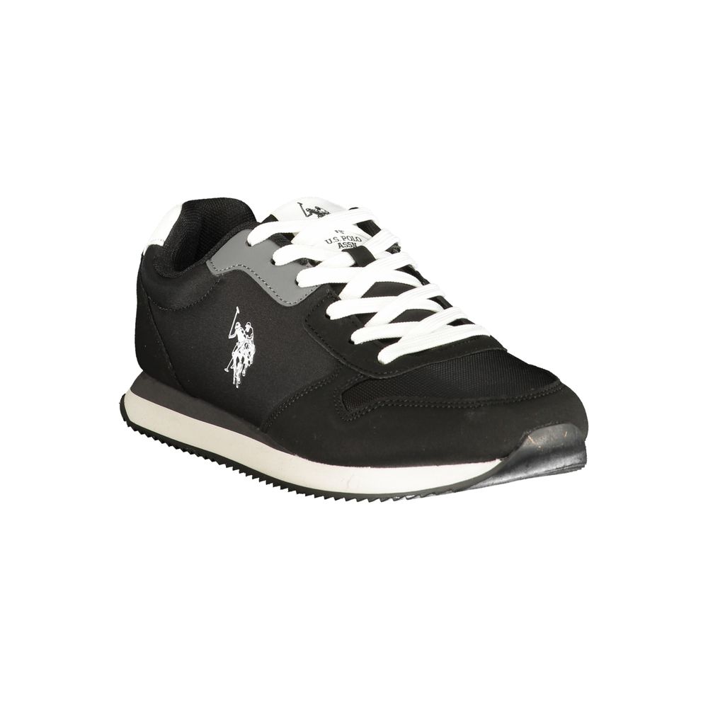 U.S. POLO ASSN. men's black polyurethane sneaker with white sole and lace-up design, showcasing casual athletic footwear.
