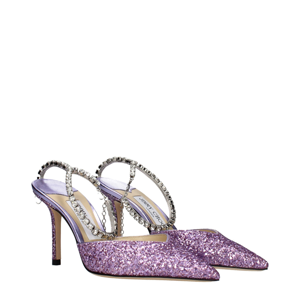 Jimmy Choo purple plastic stiletto heel sandals with open toes and ankle straps, showcasing a sleek and stylish design.