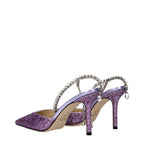 Purple Jimmy Choo plastic stiletto heel sandals with open toes and sleek design, perfect for stylish summer footwear.