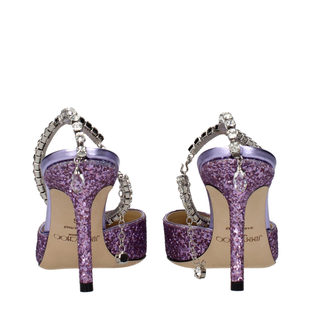 Jimmy Choo purple plastic stiletto heel sandals with open toe and ankle strap, stylish footwear for elegant occasions.