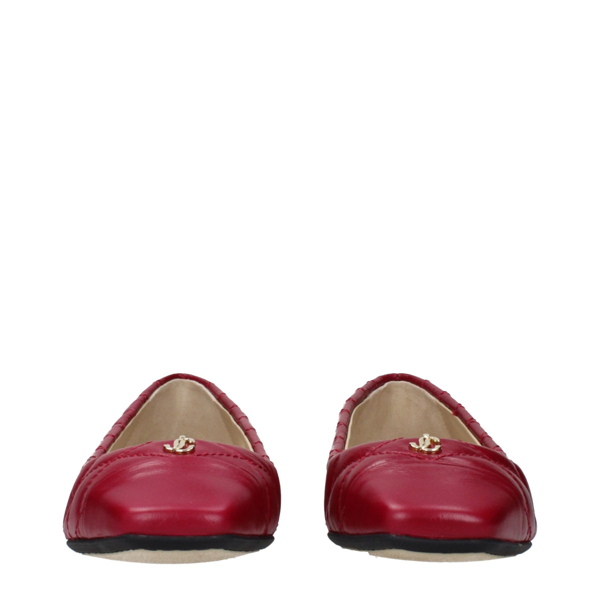 Jimmy Choo pink leather ballet flats with rounded toes and sleek design, perfect for stylish and comfortable everyday wear.