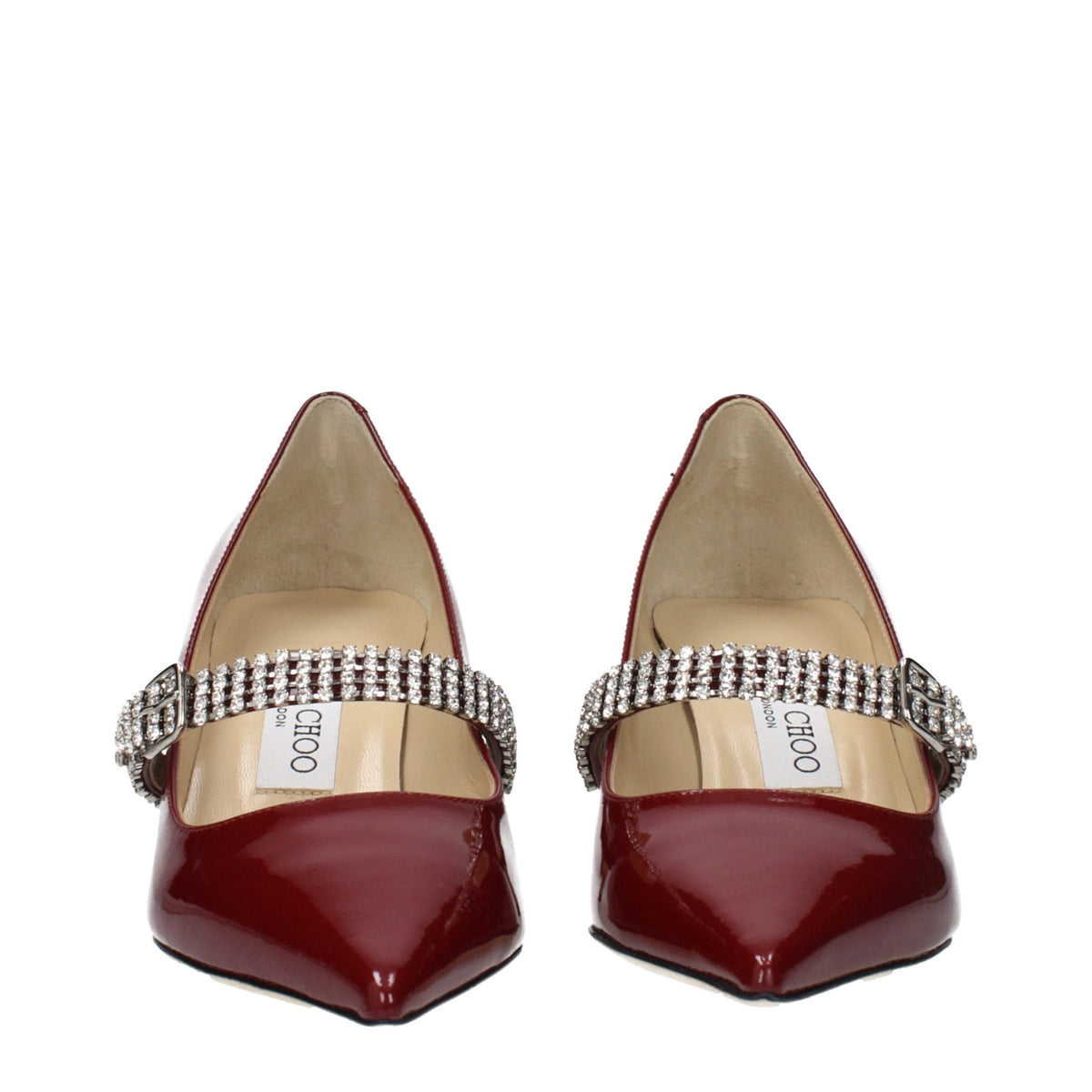 Red leather Jimmy Choo high heel pumps with sleek pointed toes and stiletto heels, perfect for elegant formal wear.