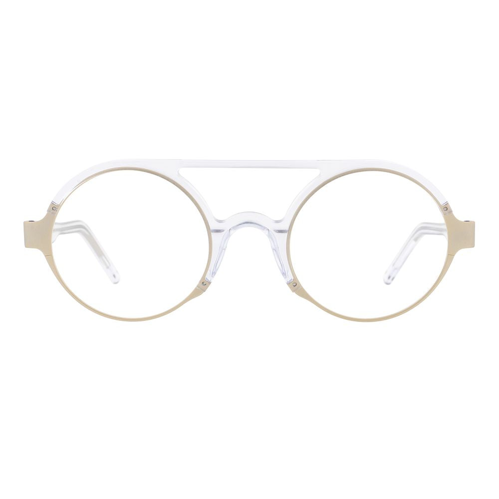 Andy Wolf gold acetate glasses frames, stylish and lightweight eyewear with sleek design and clear lenses.